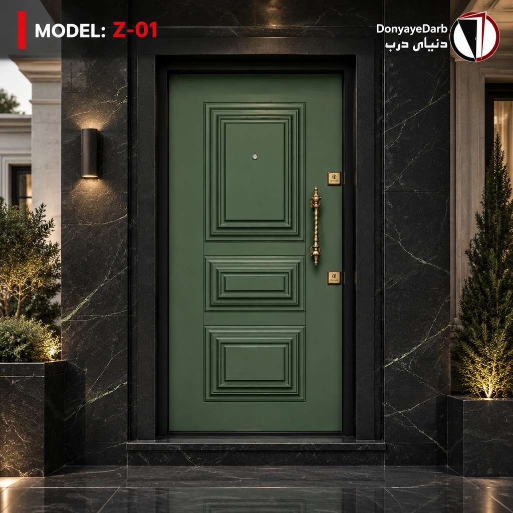 درب ضدسرقت سه قاب برجسته سبز