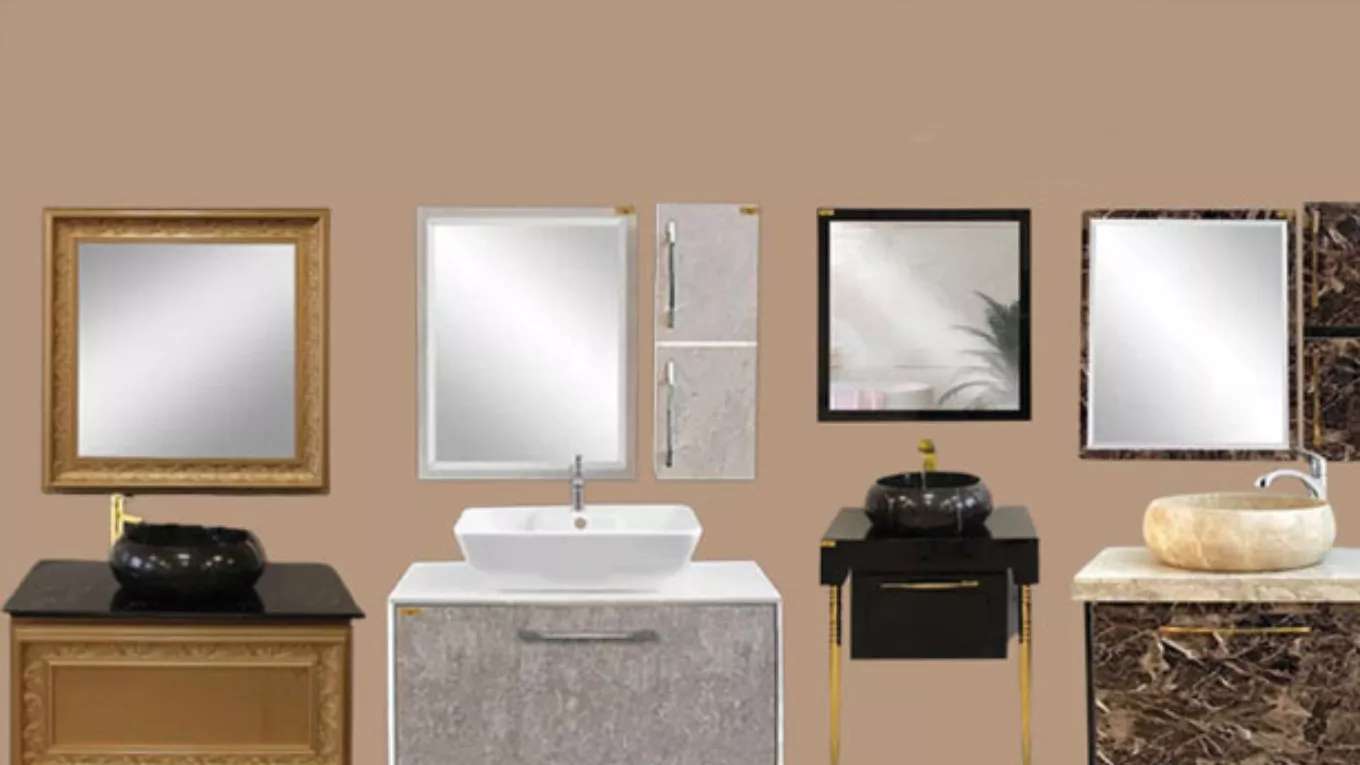 Box mirror and olive cabinet