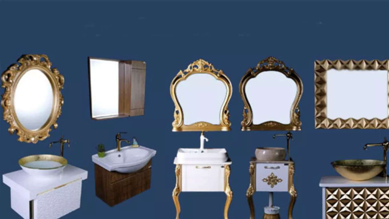 Box mirror and olive cabinet