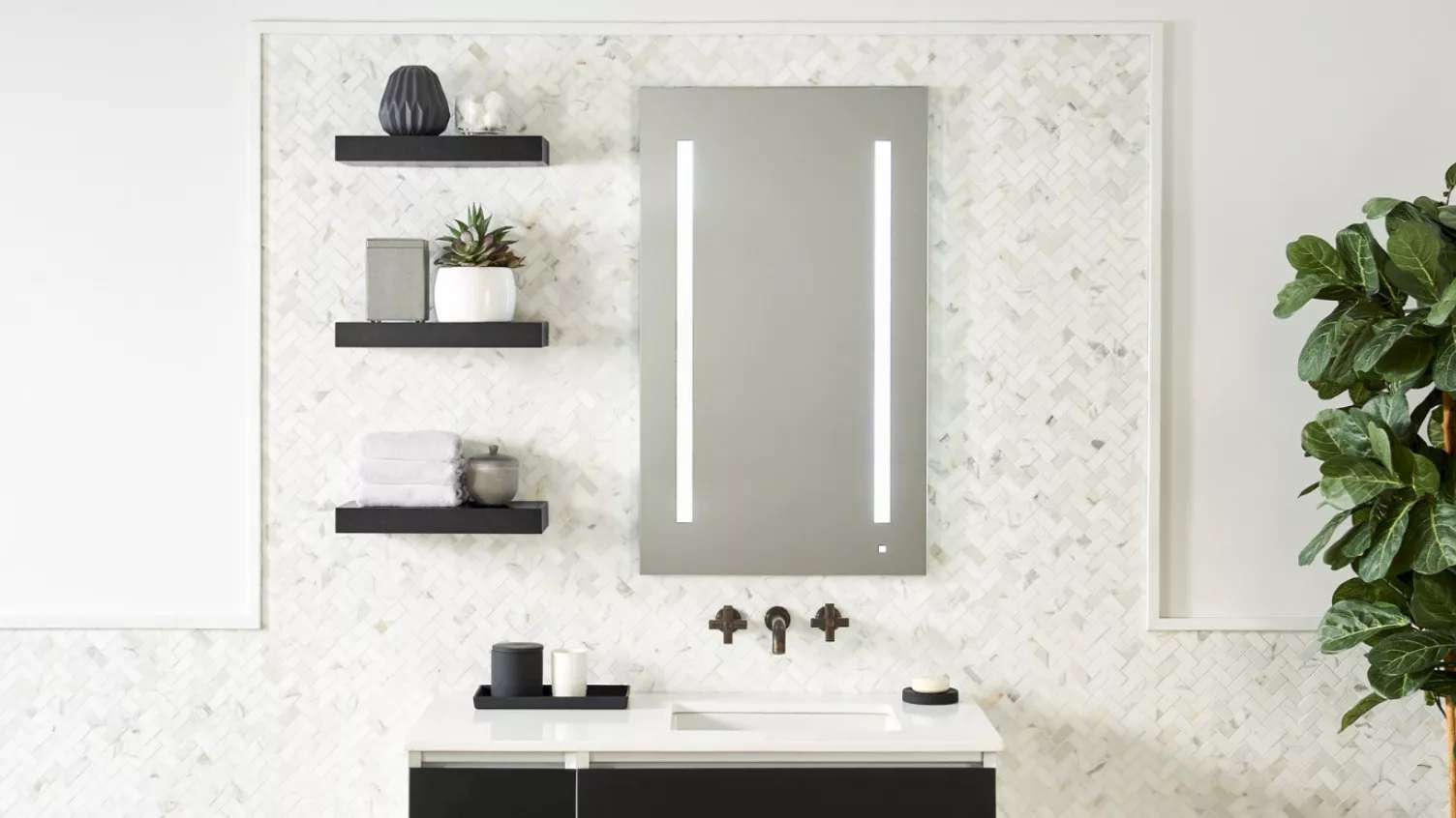 Box mirror and olive cabinet