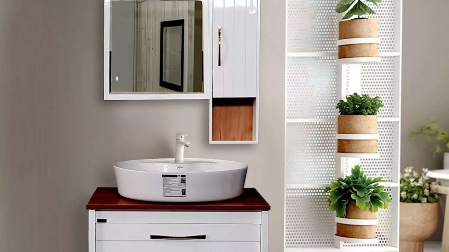 Box mirror and olive cabinet