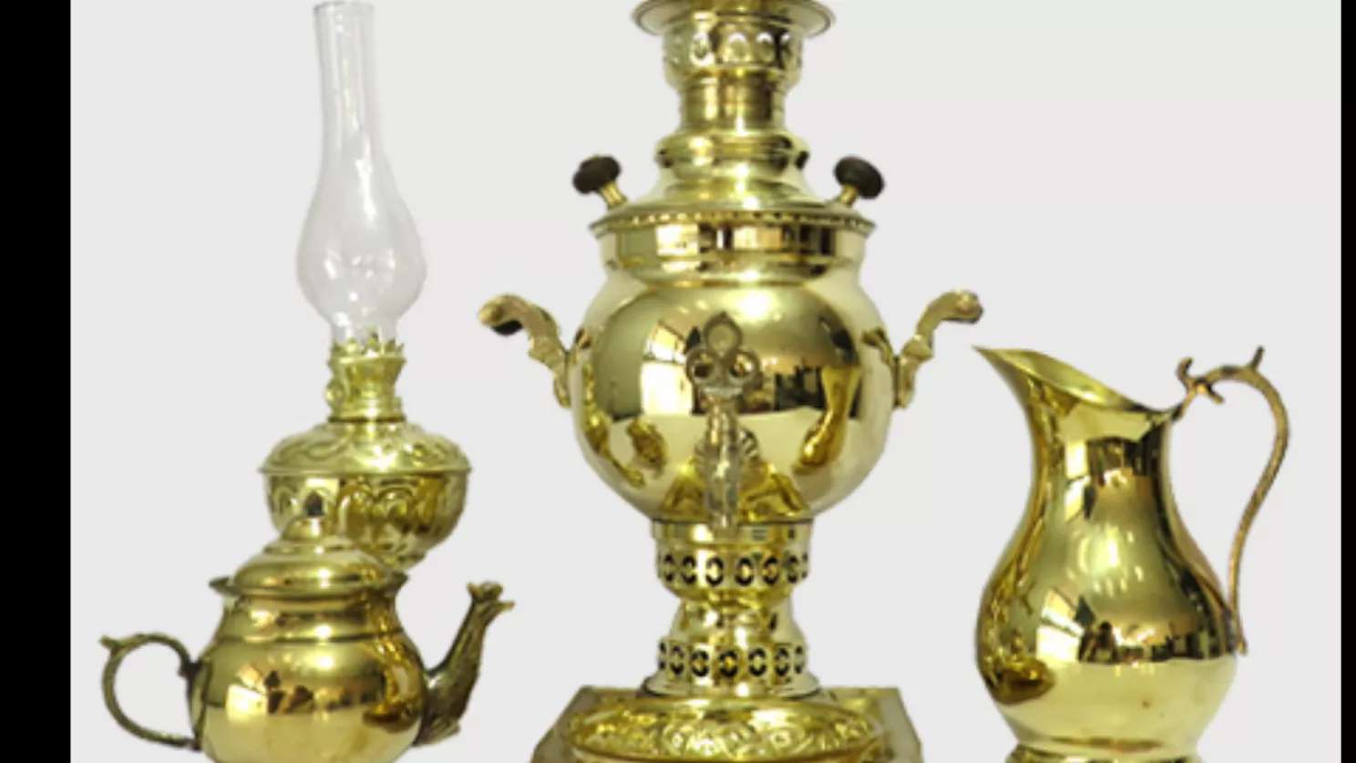 Brass and steel samovar and kettle
