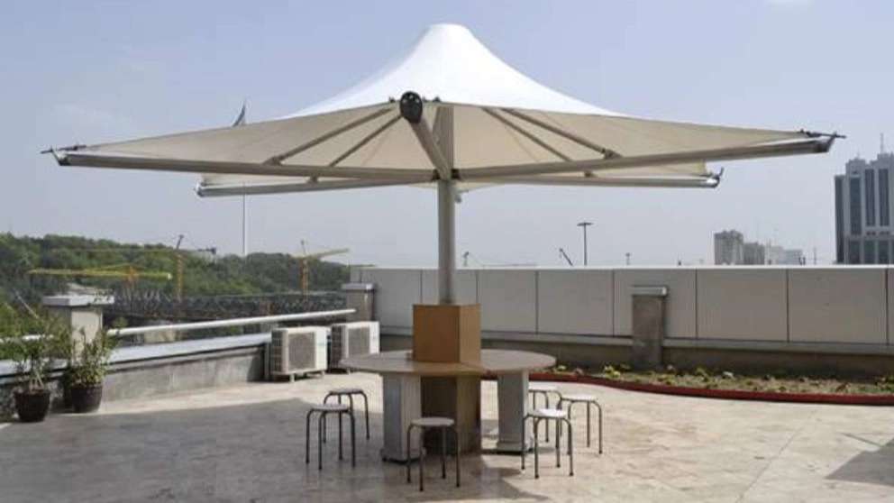 Tables and chairs and awnings of Mezgi Nejad