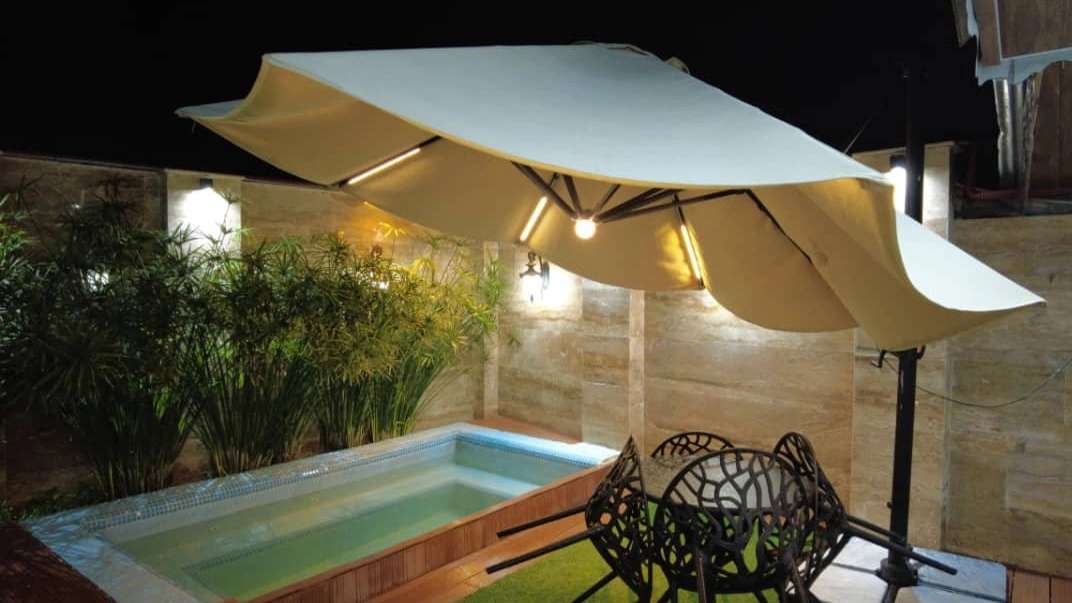 Tables and chairs and awnings of Mezgi Nejad