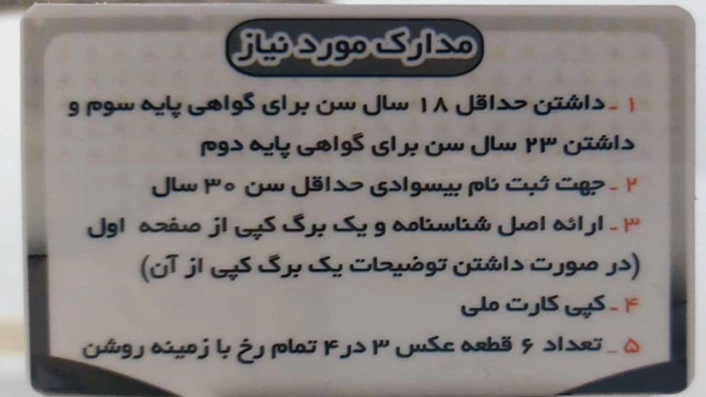 مدارک لازم جهت ثبت نام