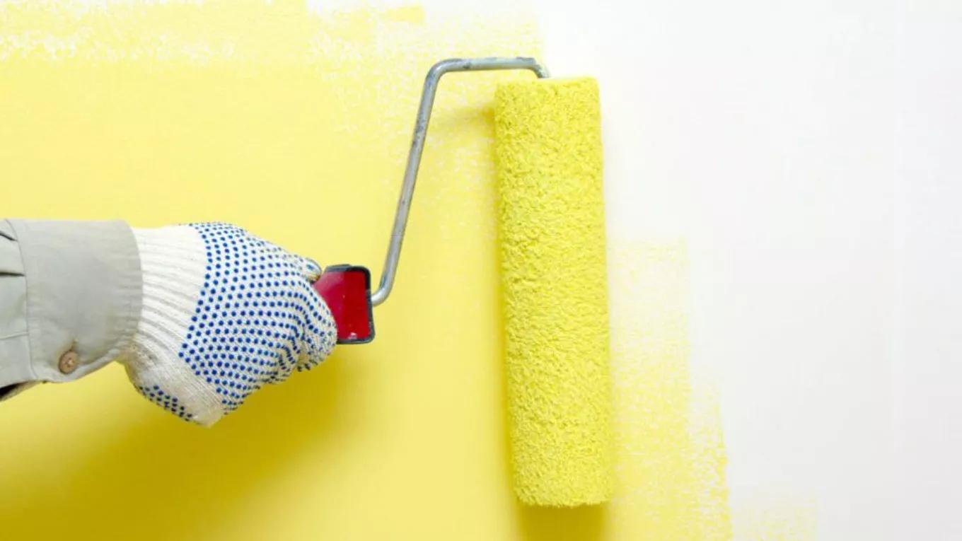Painting the wall with a roller