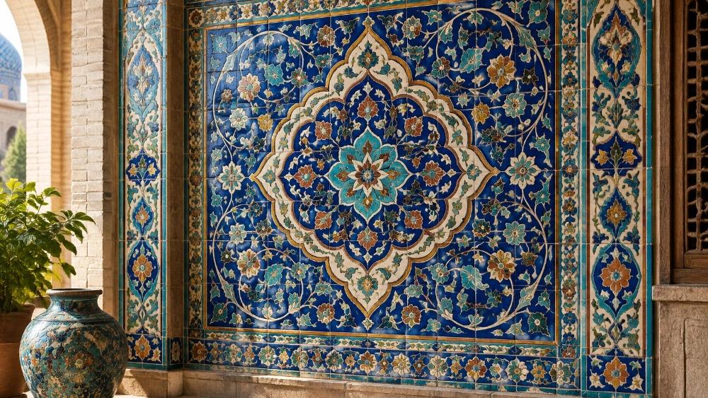Buying a traditional seven-color tile with an original Iranian design