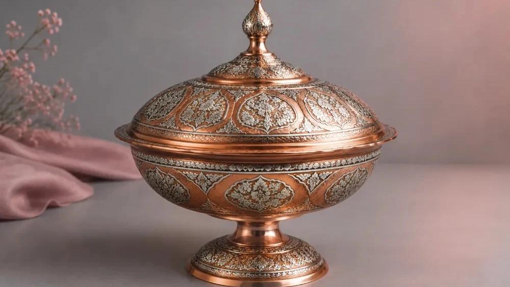 The price of a dome dish with a stand of luxury silver in Fazli copper, Zanjan