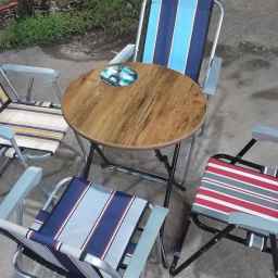 Production of folding wooden table and chairs