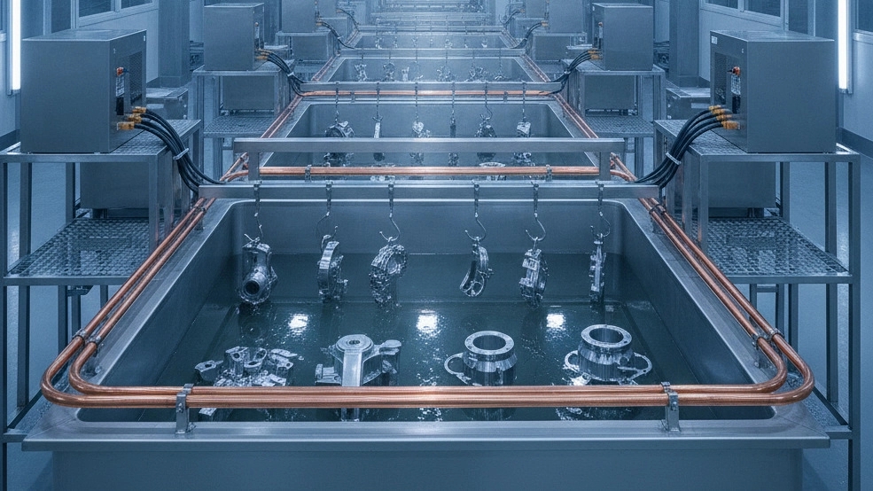 Plating battery design for production lines